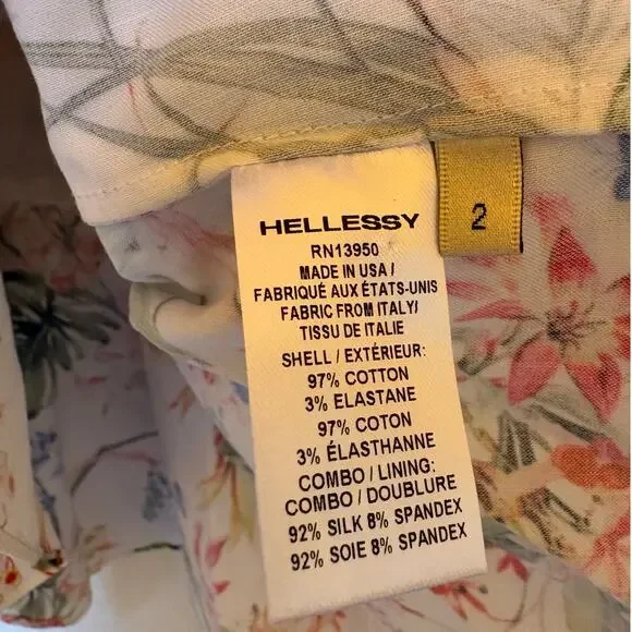 Hellessy Fitted Tie Front Floral Blouse with Ruffled Peplum Plunging V Neck s 2 - Picture 15 of 16